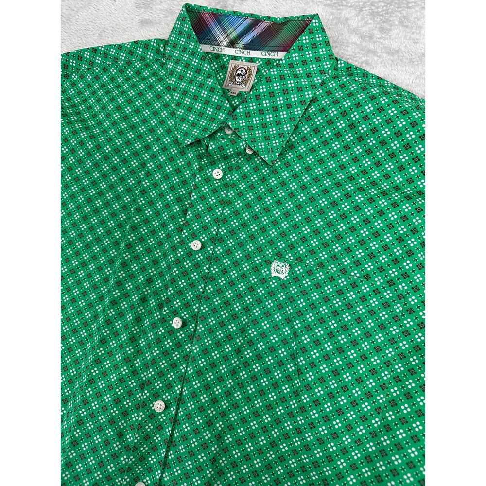 Cinch Men XXL Green Diamond Patterned Button Up Long Sleeve Shirt Western Yoke
